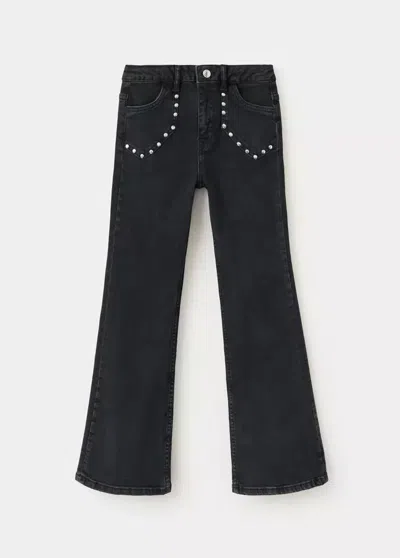 Mango Kids' Jean Flare Clouté In Black Denim