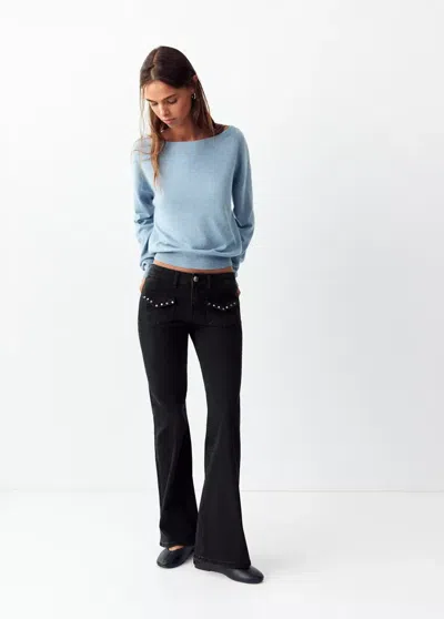 Mango Jean Flare Clouté In Black Denim