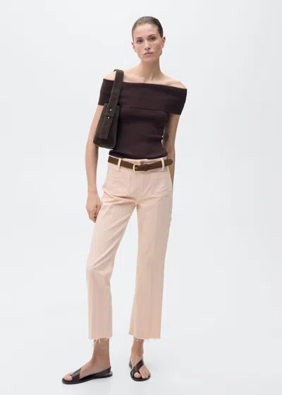 MANGO FLARED CROPPED JEANS WITH POCKETS PINK