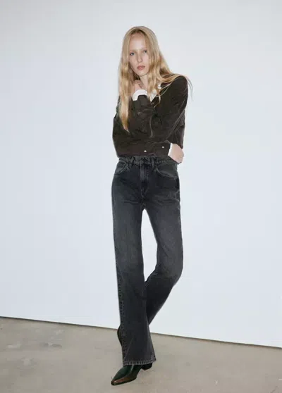 Mango Jean Flare Regular Waist In Black Denim