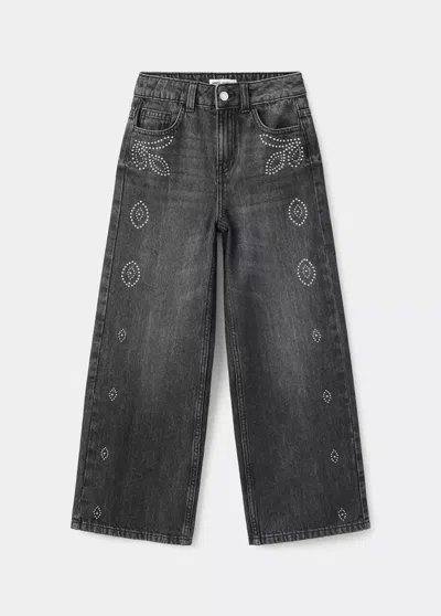 Mango Kids' Jean Large À Clous In Gris Denim