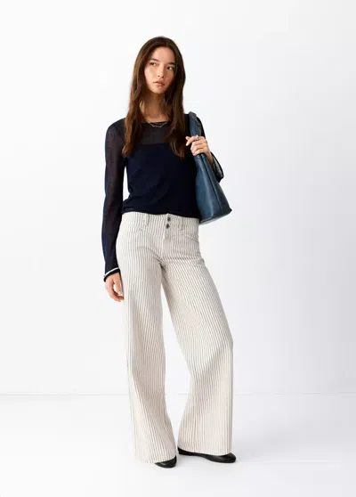 Mango Jean Large À Rayures In Sand