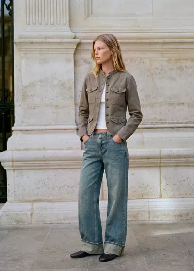 Mango Jean Large À Revers In Bleu Foncé Vintage