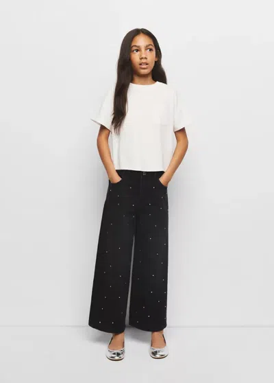 Mango Kids' Jean Large À Strass In Black