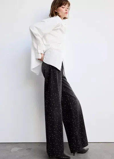 Mango Jean Large À Strass In Black Denim