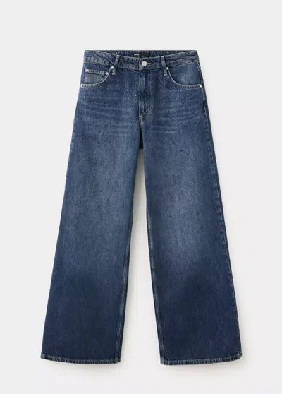 Mango Jean Large À Strass In Bleu Foncé