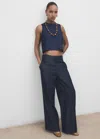 Mango Wide Leg Denim Pants With Stitching In Blue