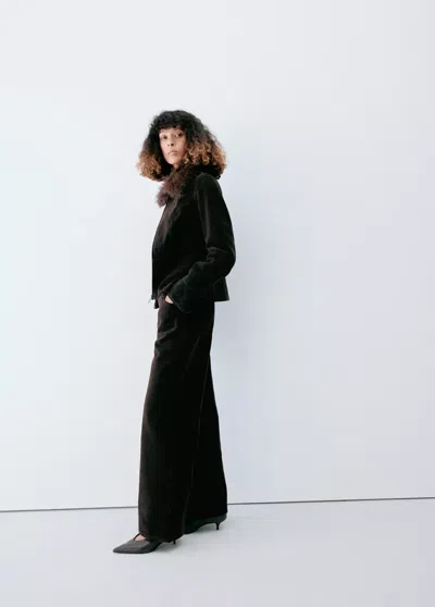 Mango Jean Large En Velours In Chocolat