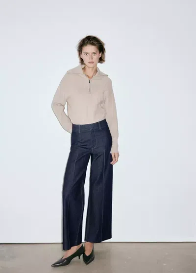 Mango Jean Large Taille Haute À Coutures In Bleu