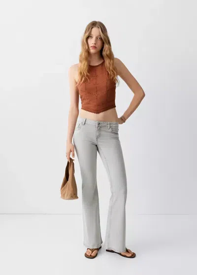 Mango Jean Low Waist Flare In Gray