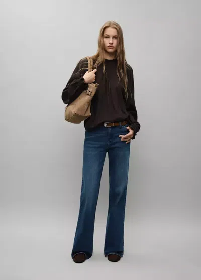 Mango Jean Low Waist Flare In Blue