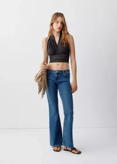 Mango Jean Low Waist Flare In Blue