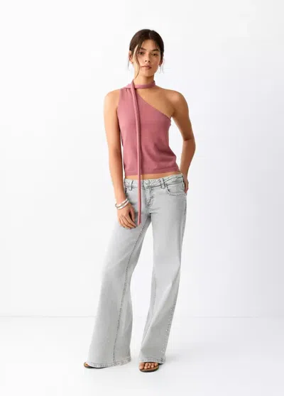 Mango Jean Low Waist Wide Leg In Gray