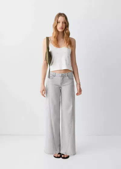 Mango Jean Low Waist Wide Leg In Gray