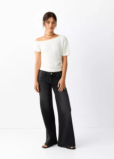 Mango Jean Low Waist Wide Leg In Black