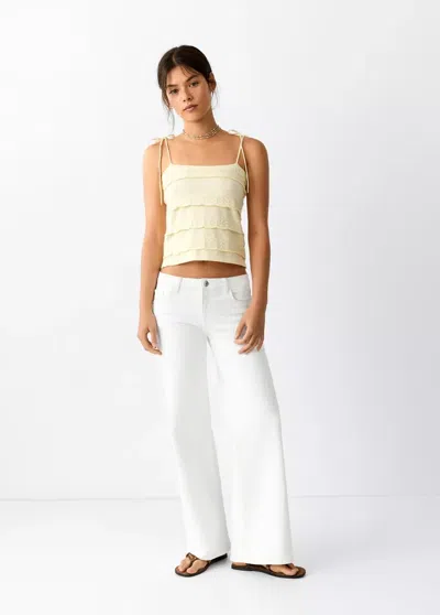 Mango Jean Low Waist Wide Leg In White