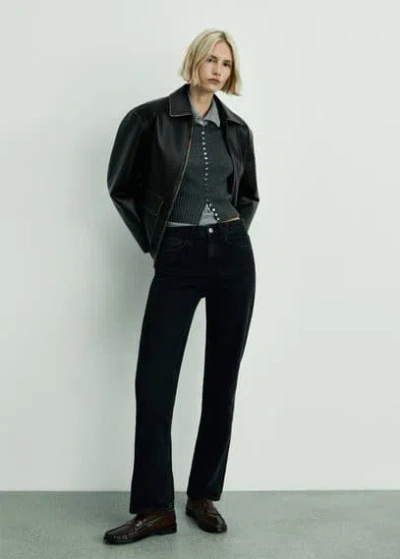 MANGO MATILDA MEDIUM-RISE STRAIGHT-FIT JEANS BLACK DENIM