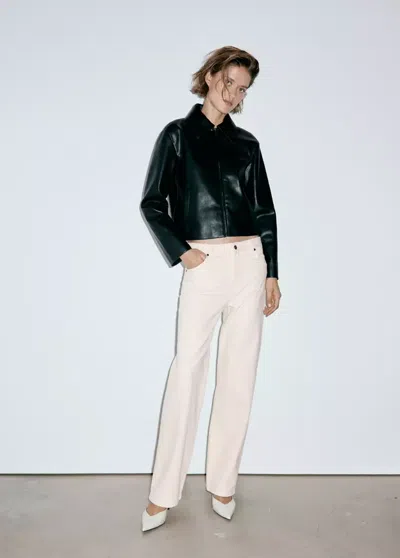Mango Jean Miami Droit Taille Normale In Écru