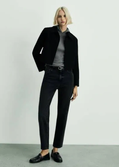 Mango Jean Mom2000 Mom Taille Haute Black Denim - Femme - 44 -