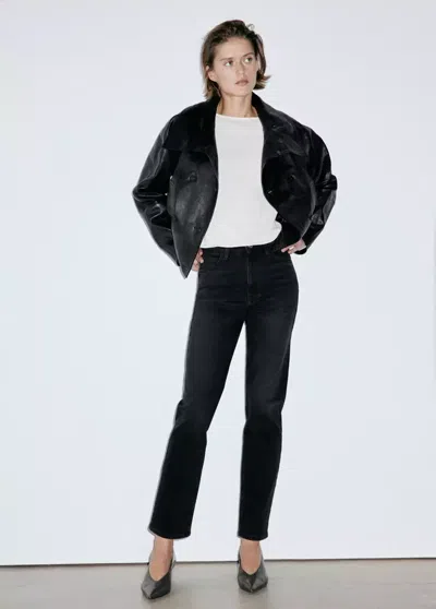Mango Jean Newmom Confort Taille Haute In Black Denim
