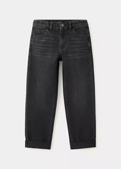 Mango Kids' Jean Regular Fit Avec Ourlet Retourné In Black Denim