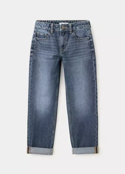 Mango Kids' Jean Regular Fit Avec Ourlet Retourné In Bleu Moyen Vintage