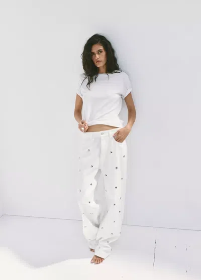 Mango Jean Regular Waist À Clous In White