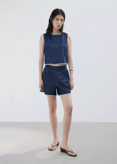 Mango Jean Shorts With Contrasting Trim In Multi