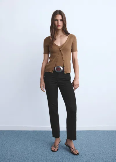 Mango Sienna Flared Cropped Jeans In Brown