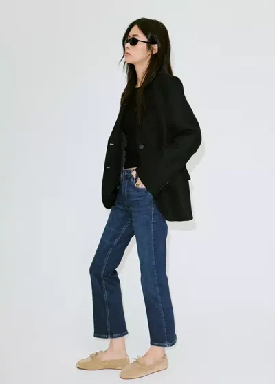 Mango Jean Sienna Flare Crop In Bleu Foncé