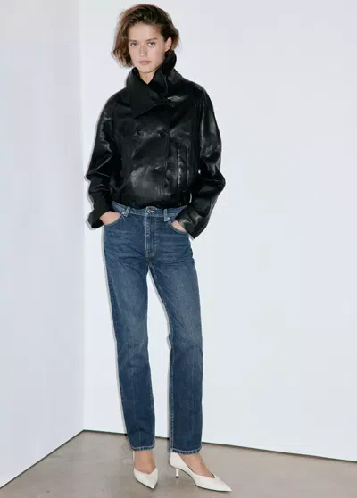 Mango Jean Slim Taille Haute In Bleu Foncé