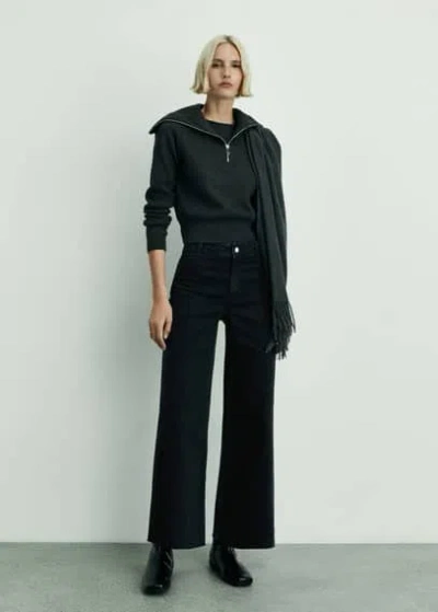 Mango Jean Style Jupe-culotte Catherin Taille Haute Black Denim - Femme - 46 -