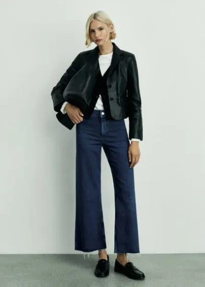 Mango Catherin Culotte High-rise Jeans Dark Blue In Bleu Foncé