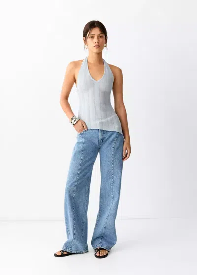 Mango Jean Taille Basse À Clous In Blue