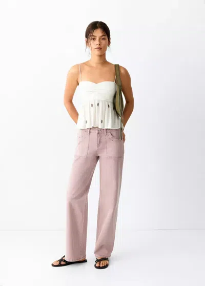 Mango Jean Taille Basse À Clous In Pink