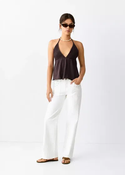 Mango Jean Taille Basse À Clous In White