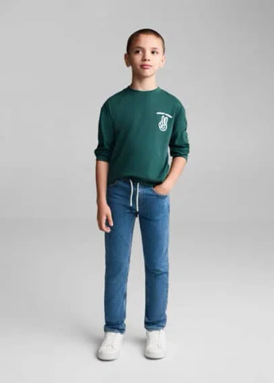 Mango Drawstring Waist Jeans Medium Blue In Bleu Moyen