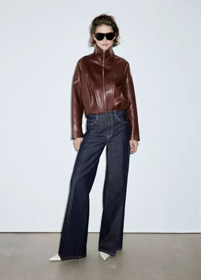Mango Jean Taille Haute Wideleg In Bleu