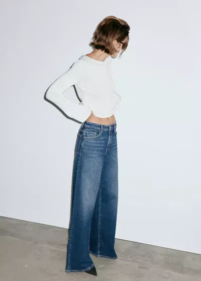Mango Jean Taille Haute Wideleg In Bleu Foncé