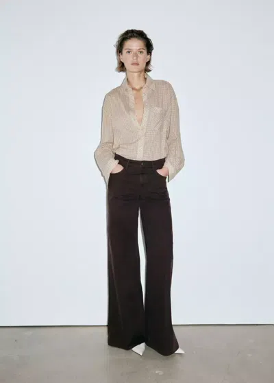 Mango Jean Taille Haute Wideleg In Chocolat
