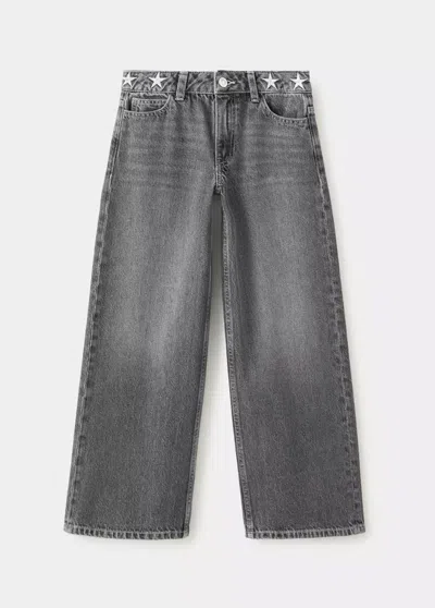 Mango Kids' Jean Wide Leg À Étoiles Brodées In Gris