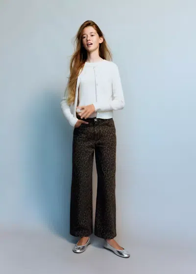 Mango Kids' Jean Wide Leg À Imprimé Animal In Animal Print