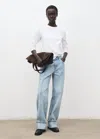 Mango Cotton Seam Front Turn-up Straight Jeans In Blue