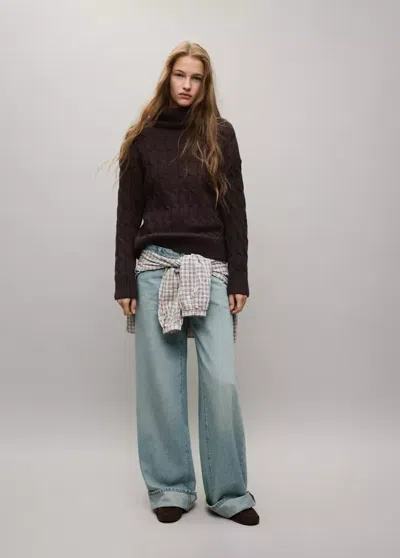 Mango Jean Wide Leg À Revers In Bleu Moyen Vintage