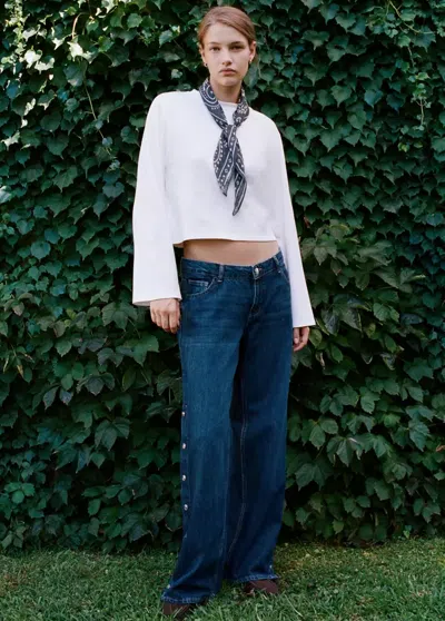 Mango Jean Wide Leg Boutons Latérales In Blue