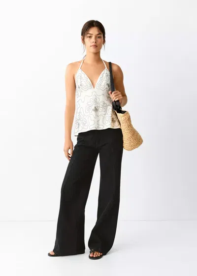 Mango Jean Wide Leg Couture In Black Denim