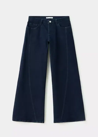 Mango Jean Wide Leg Coutures Décoratives In Bleu