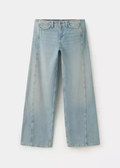 Mango Jean Wide Leg Coutures Décoratives In Bleu Clair Vintage