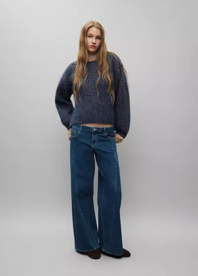 Mango Jean Wide Leg Coutures Décoratives In Blue