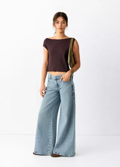 Mango Jean Wide Leg Coutures Et Clous In Bleu Moyen